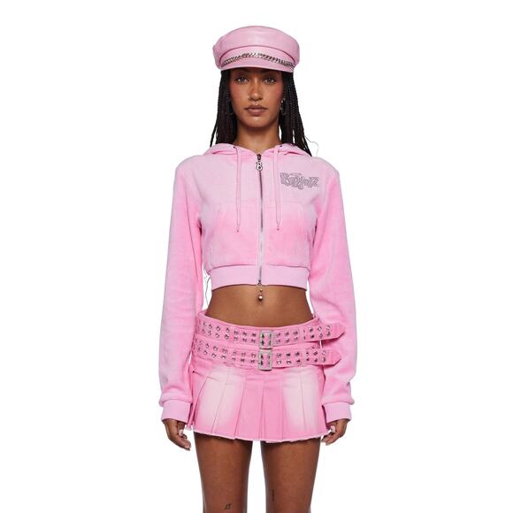 Dolls Kill X Bratz Keep It Glossy Velour Jacket - XS - Pink - Picture 1 of 5